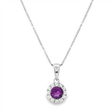 February Birthstone Pendant: Sterling Silver Amethyst Halo Pendant Necklace