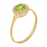 August Birthstone Rings: 14K Yellow Gold Diamond And Peridot Halo Ring