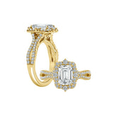 14K Yellow Gold 2.01Ct Emerald Cut Lab Grown Diamond Modern Halo Engagement Ring