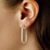 Sterling Silver Long Flat Oval Hoop Earrings