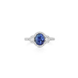 18K White Gold Oval Sapphire Three Stone Ring