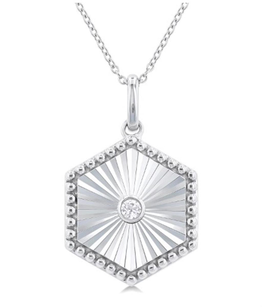 Sterling Silver Hexagon Medallion Diamond Pendant Necklace