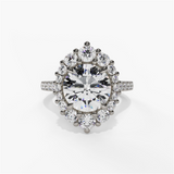 14K White Gold Modern Halo Round Natural Diamonds Engagement Ring