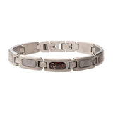 Gun Metal IP Steel Matte Finish Meteorite And Black Dinosaur Bone Inlay Link Bracelet