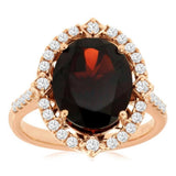 14K Rose Gold Oval Garnet And Diamond Halo Ring