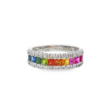 JT ESTATE 14K White Gold Square Rainbow Sapphire And Diamond Band
