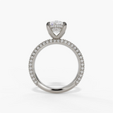 14K White Gold Hidden Halo Oval Natural Diamonds Engagement Ring