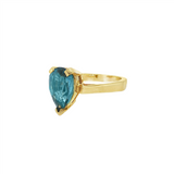 JT ESTATE 14K Yellow Gold Pear Blue Topaz Solitaire Ring