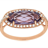 14K Rose Gold Oval Amethyst And Diamond Halo Ring