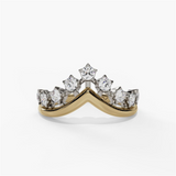 14K Yellow And White Gold Curved Natural Diamonds Band