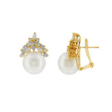 JT ESTATE 14K Yellow Gold Pearl And Diamond Organic Drop Earrings