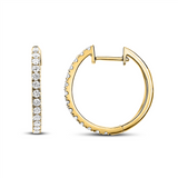 18K Yellow Gold 12Mm Round Huggie Natural Diamonds Hoop Earrings