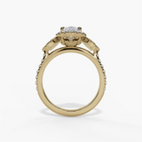14K Yellow Gold Floral Oval Natural Diamonds Engagement Ring