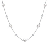 14K White Gold Pearl And Diamond Station Necklace