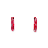 14K Neon Red White Gold 12Mm Round Huggie Natural Diamonds Hoop Earrings
