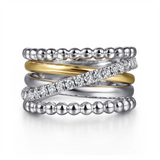 Sterling Silver And 14K Yellow Gold Bujukan Criss Cross Wide Band Ring