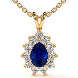 14K Yellow Gold Sapphire And Diamond Halo Pendant