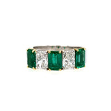 18K White And Yellow Gold Emerald Cut Emeralds Five Stone Ring
