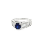14K White Gold Square Cushion Sapphire Halo Ring