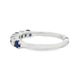 14K White Gold Round Sapphire And Diamond Band Ring