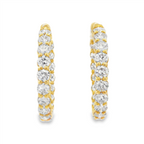 14K Yellow Gold 30Mm Round Inside Out Natural Diamonds Hoop Earrings