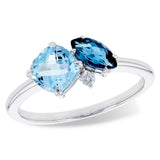 14K White Gold Blue Topaz Toi Et Moi Ring