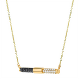 14K Yellow Gold Natural Black And White Diamonds Bar Necklace