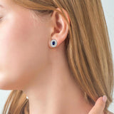 14K White Gold Sapphires And Diamond Double Halo Earrings