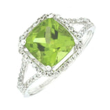 14K White Gold Checkerboard Cushion Peridot Halo Ring