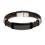 Brown Braided Full Grain Cowhide Leather Steel Clasp Bracelet