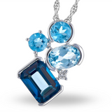 14K White Gold Blue Topaz And Diamond Cluster Pendant
