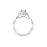 14K White Gold Oval Aquamarine And Diamond Halo Ring