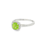 August Birthstone Sterling Silver Checkerboard Cushion Peridot Halo Ring