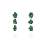 18K Black Rhodium And Yellow Gold Rose Cut Emerald Dangle Halo Earrings