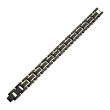 Black Carbon Fiber With Gold IP Link With Fold Over Clasp Bracelet