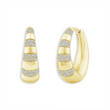 14K Yellow Gold Oval Contemporary Natural Diamonds Hoop Earrings