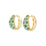 14K Yellow And White Gold Emerald Huggie Earrings