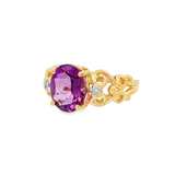 JT ESTATE 14K Yellow Gold Oval Amethyst And Diamond Antique Ring