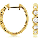 14K Yellow Gold 20Mm Oval Contemporary Natural Diamonds Hoop Earrings