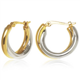 14K Yellow And White Gold Double Hoop Earrings