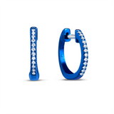 14K Neon Blue White Gold 12Mm Round Huggie Natural Diamonds Hoop Earrings
