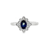18K White Gold Oval Sapphire Halo Ring