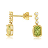 14K Yellow Gold Cushion Peridot And Diamond Drop Earrings