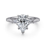 14K White Gold 'Louann' Three Stone Pear Diamond Engagement Ring