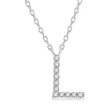 10K White Gold L Initial Diamond Necklace