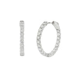 14K White Gold 25Mm Inside Out Natural Diamonds Hoop Earrings
