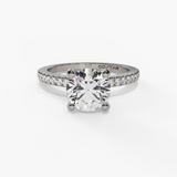 14K White Gold Classic Round Natural Diamonds Engagement Ring