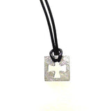 Meteorite Flat Square With Open Cross Center On Leather Cord