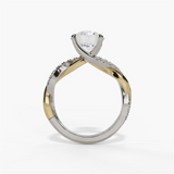 14K White And Yellow Gold Twisted Round Natural Diamonds Engagement Ring
