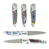 Damascus Steel Liner Lock Pocket Knife With Fordite Handle